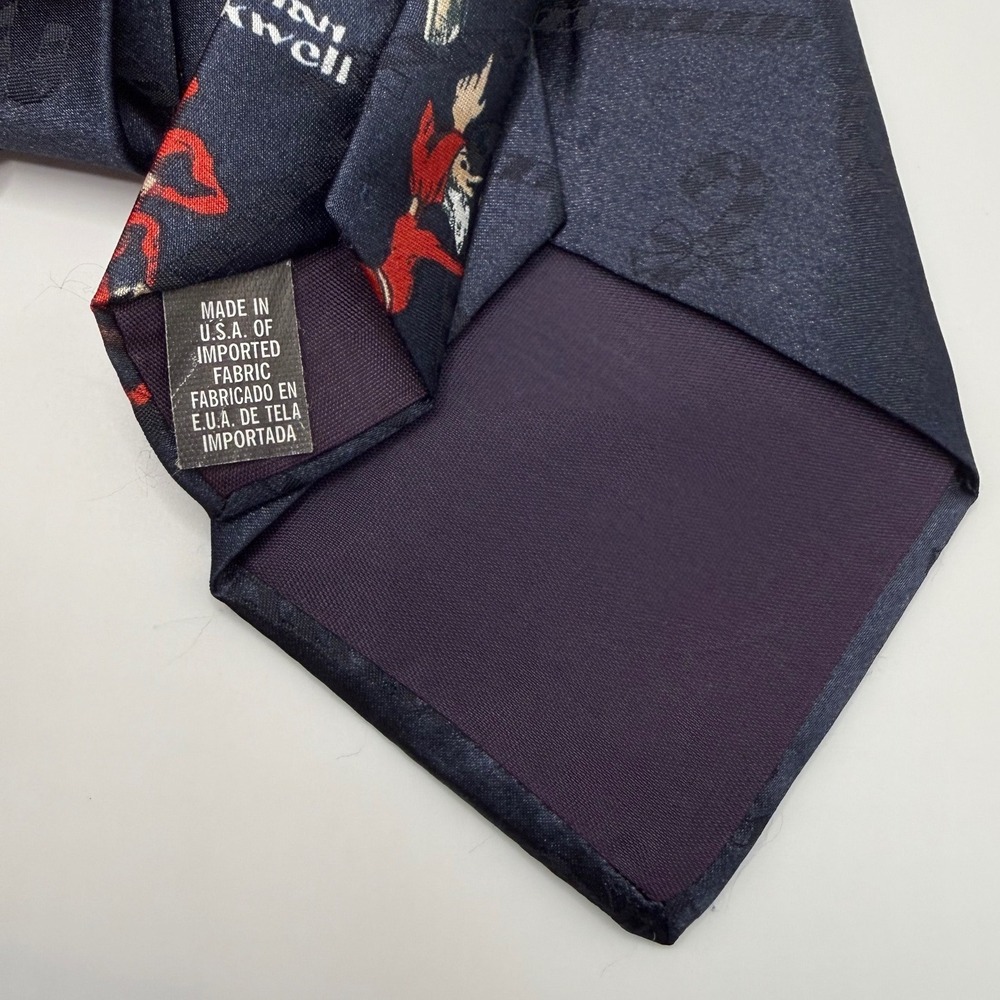Norman Rockwell Necktie OS Christmas Holiday Santa Americana Vintage Navy Blue - Picture 7 of 8